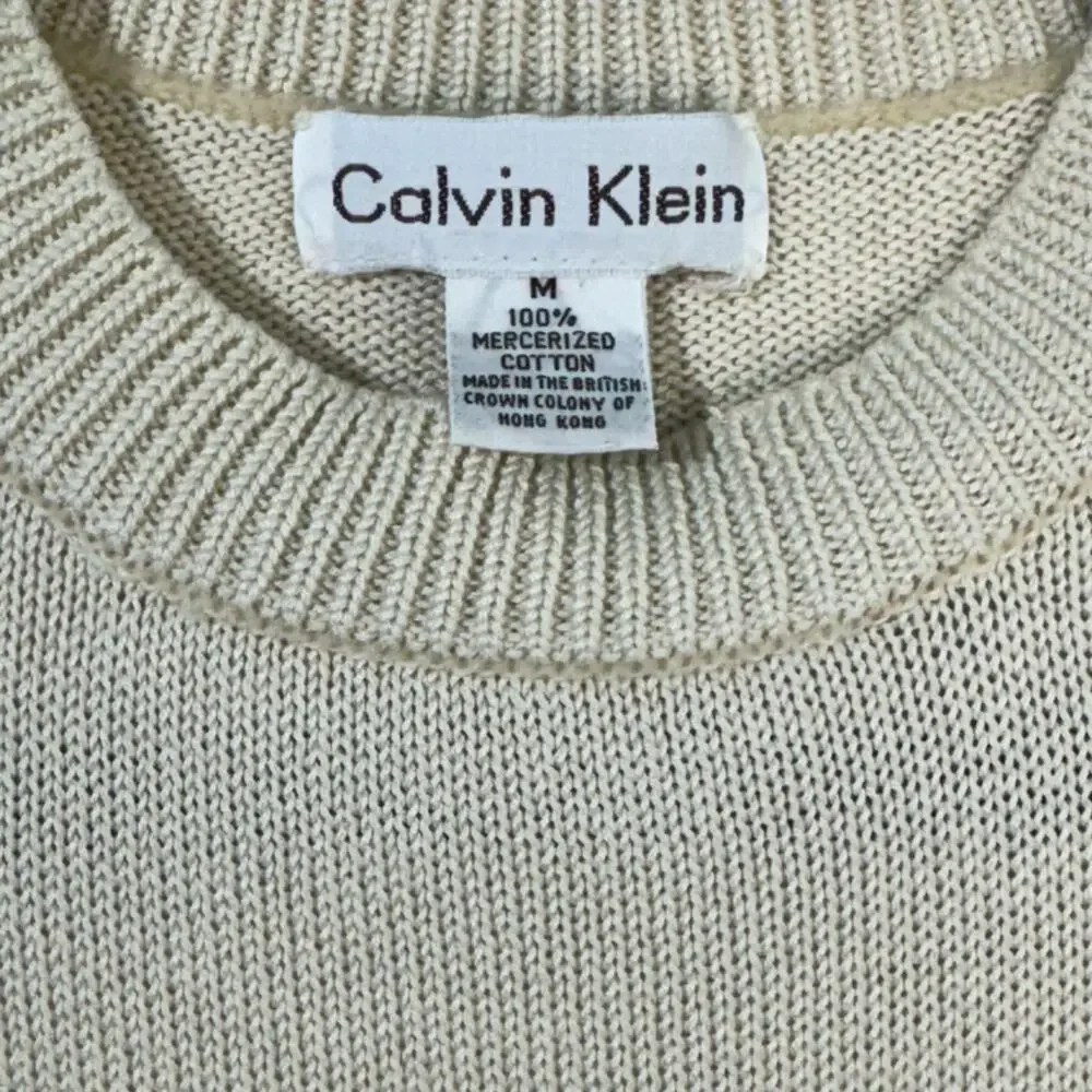 Calvin Klein VTG Knit Mercerized Cotton Ivory Cream Sweater Blouse Size Medium - Picture 4 of 6